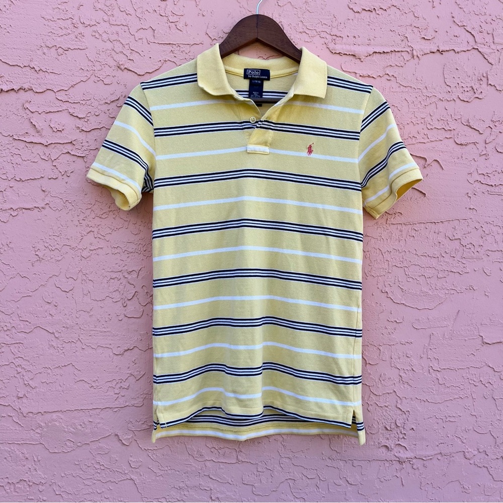 Polo Ralph Lauren Pale Yellow Striped Polo Shirt Preppy Unisex